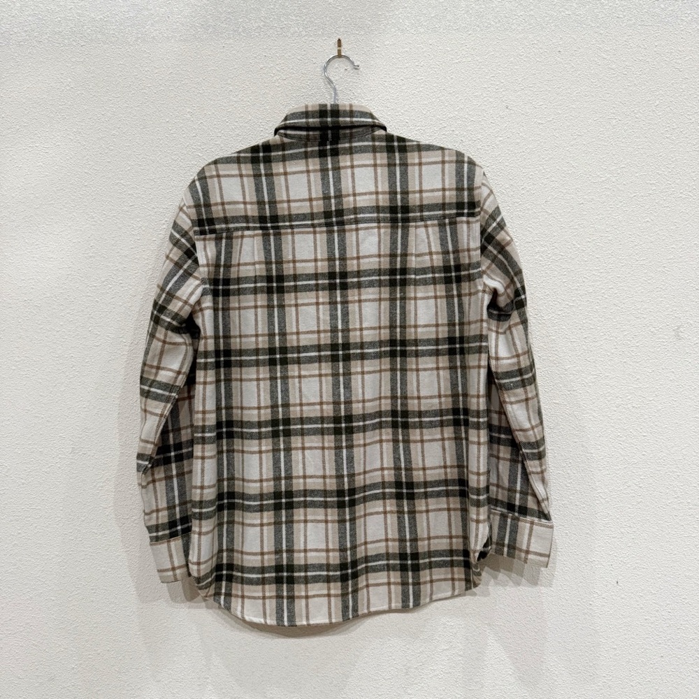 Jenni Kayne O'Keeffe Wool-Blend Shirt Overshirt Shaket Size XS Oatmeal Plaid - Picture 9 of 9